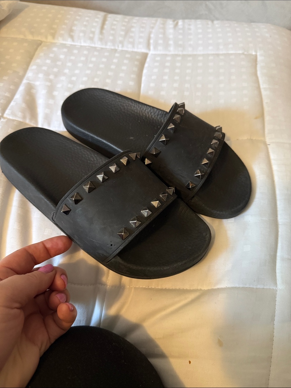 Valentino Garavani Black Studded Slide Sandals
